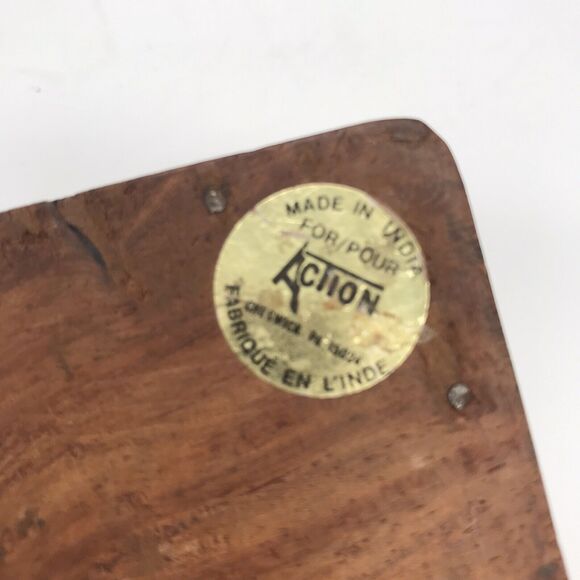 Vintage Hand Carved Wooden Box Inlay Flower Leaves Made In India Hinged Square - Picture 15 of 15